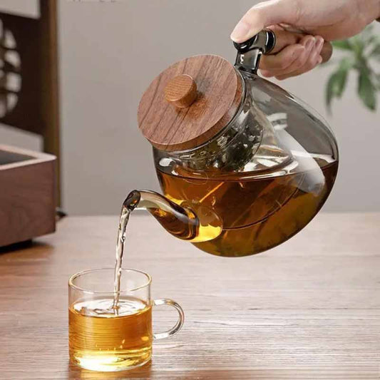 Tetera Vidrio Con Infusor Vidrio Asa Madera