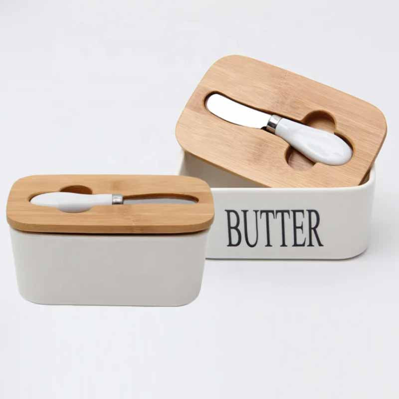 Mantequera Rectangular Ceramica Base Bamboo C/Untador