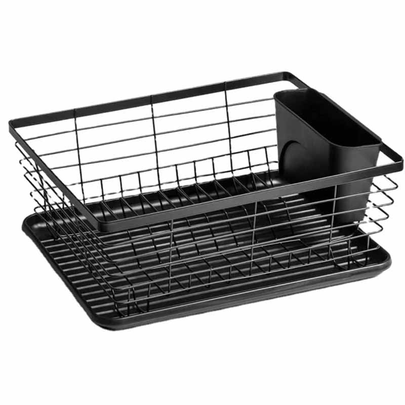 Secaplatos Metal Negro Con Base Y Cubertero 36x30x14cm