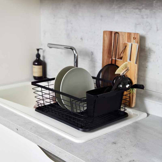 Secaplatos Metal Negro Con Base Y Cubertero 36x30x14cm