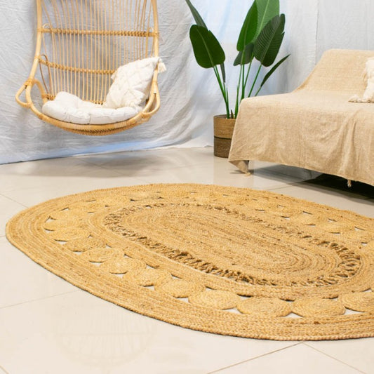 ALFOMBRA DE YUTE NATURAL OVALADA CALADA 230X160CM