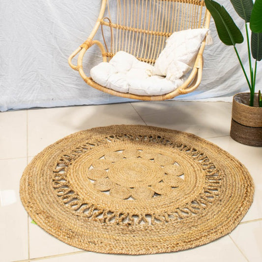 ALFOMBRA DE YUTE REDONDA CIRCULOS 180CM