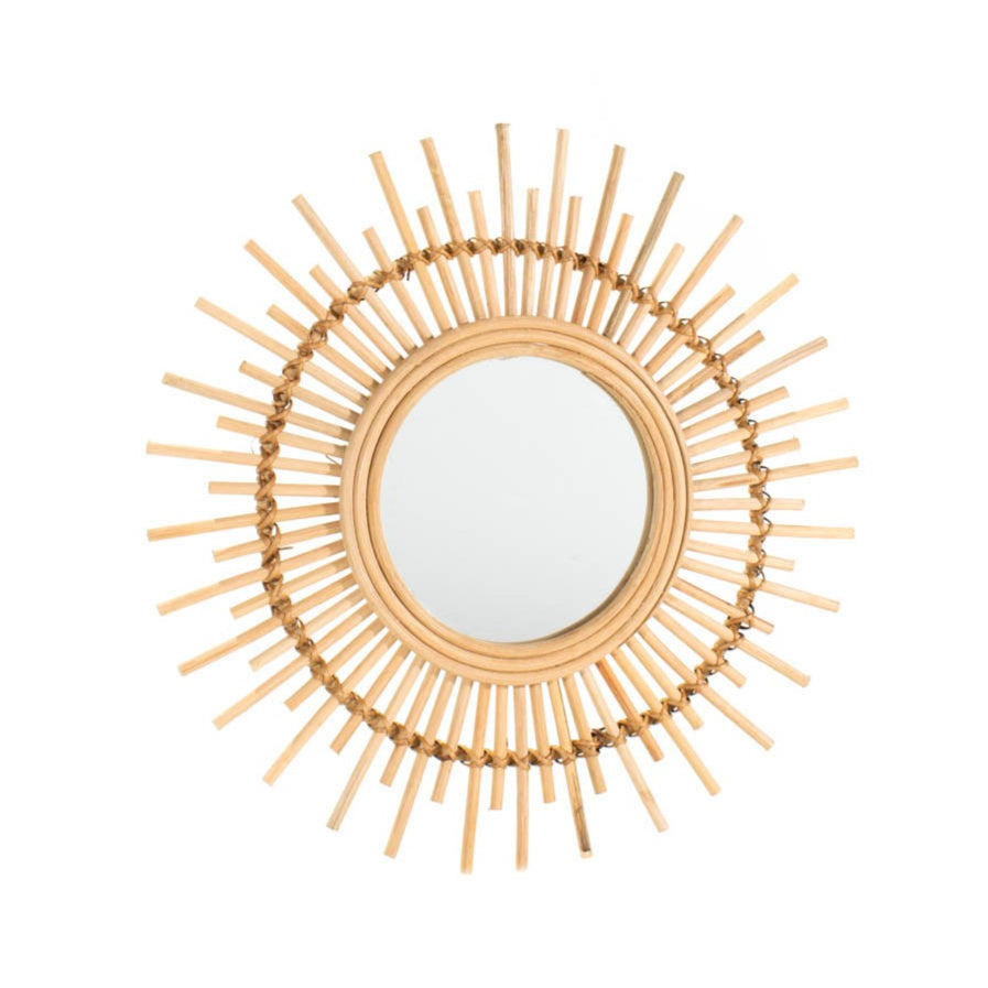 Espejo redondo pared 55cm marco rayos bambú decoración boho natural