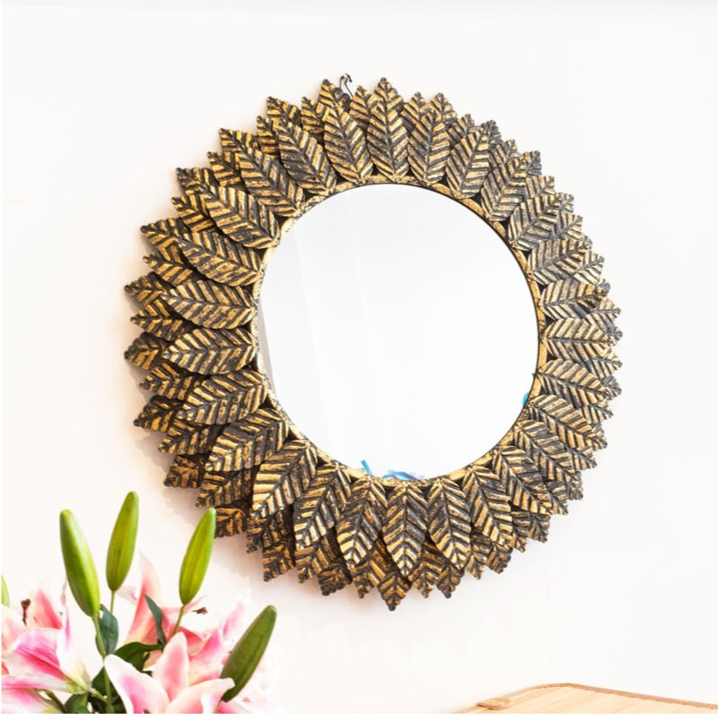 Espejo pared sol dorado negro 62cm decoración