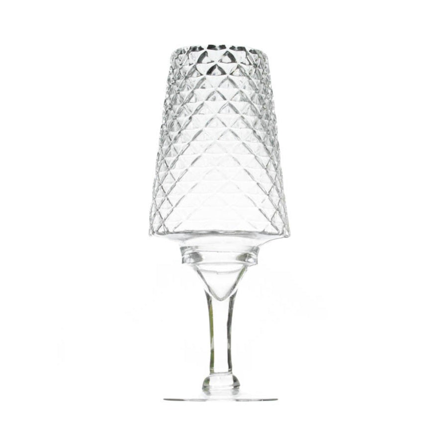 Florero facetado transparente pie 40cm efectos cristalinos luz ambientes luminosos