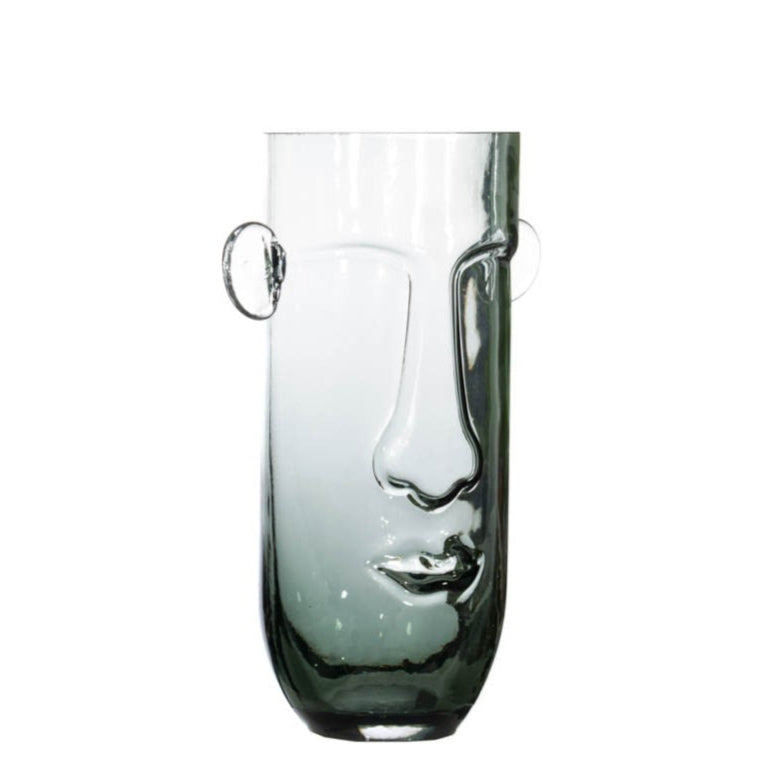 Jarrón Face vidrio verde fumé 28x14cm decoración sofisticada elegancia
