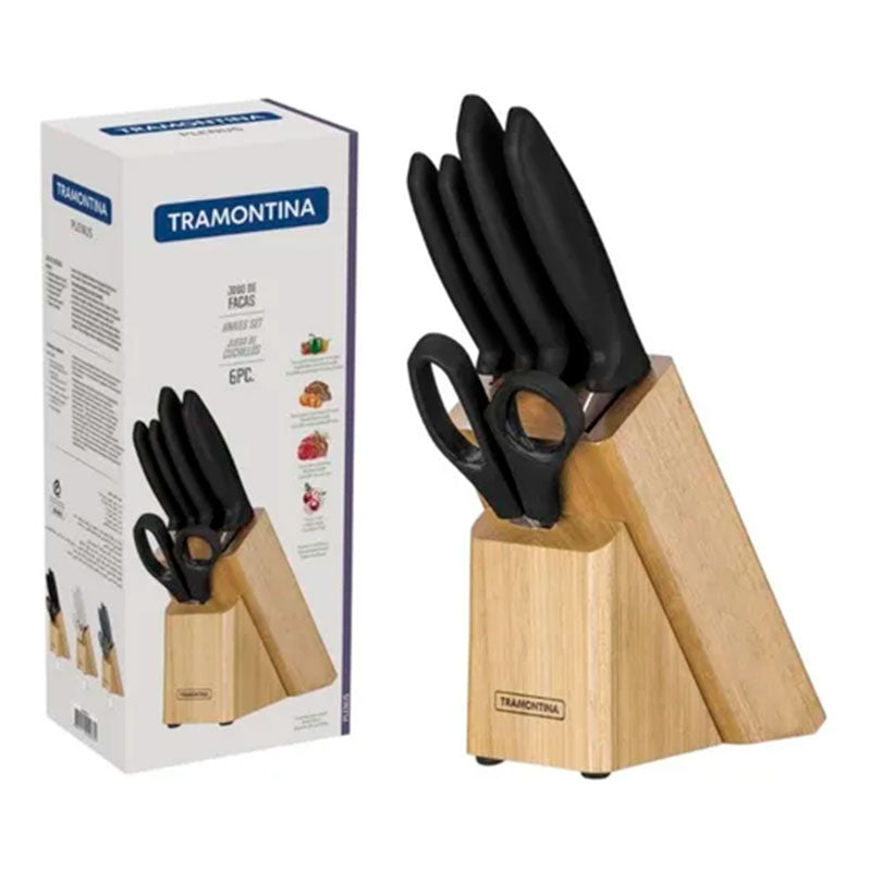juego de cuchillos tramontina con base de madera
