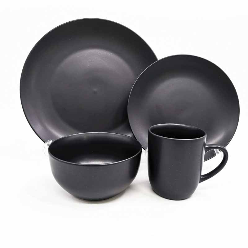 set vajilla cerámica moderna 16 piezas negro