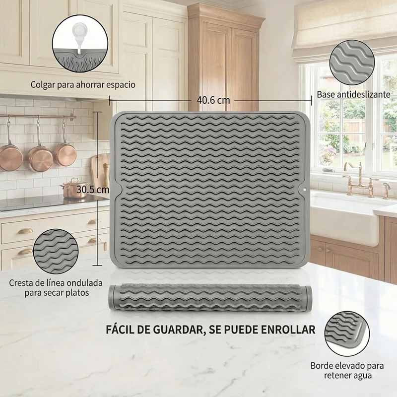 Escurridor seca platos silicona enrollado