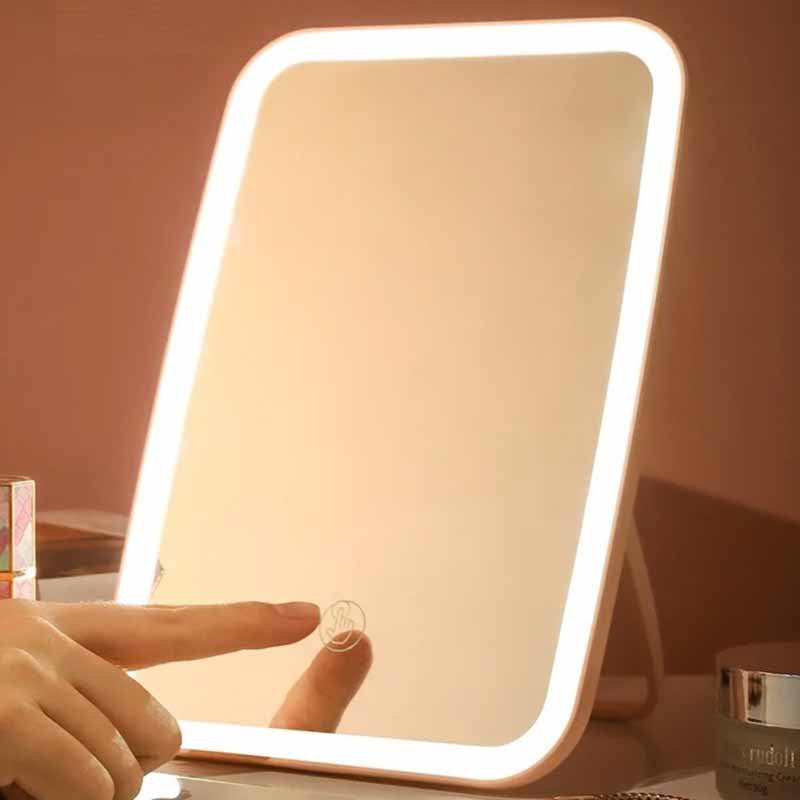 Espejo de Maquillaje con Luz LED Táctil y Base Ajustable