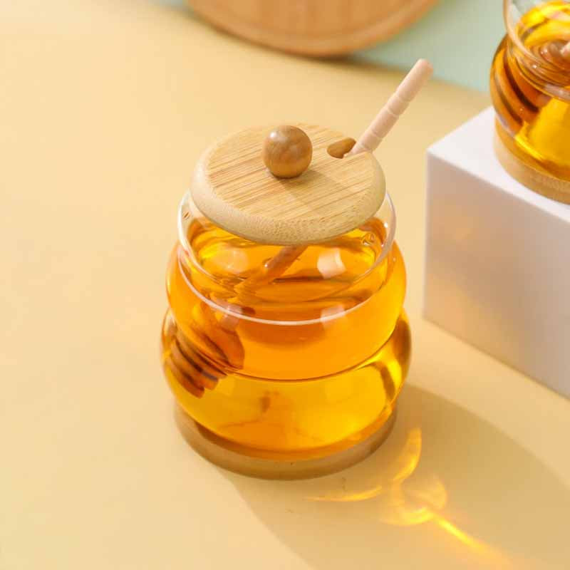 Mielera Vidrio C/Tapa Y Dispensador Bambu