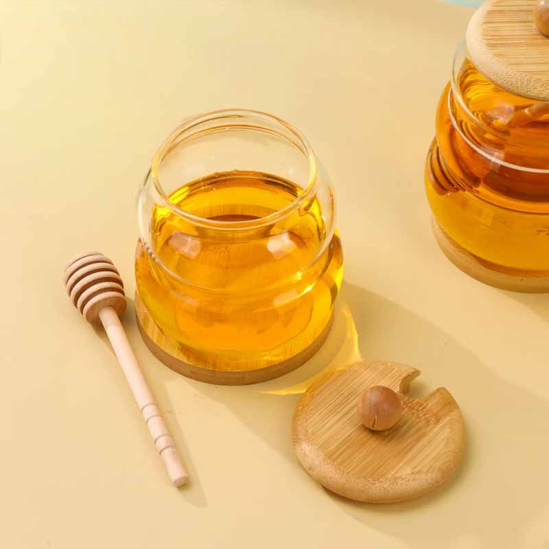 Mielera Vidrio C/Tapa Y Dispensador Bambu