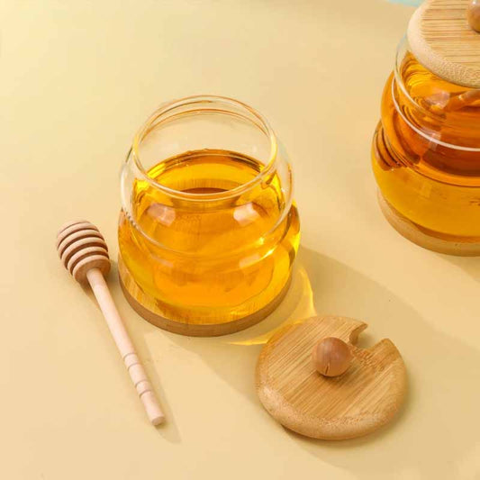 Mielera Vidrio C/Tapa Y Dispensador Bambu