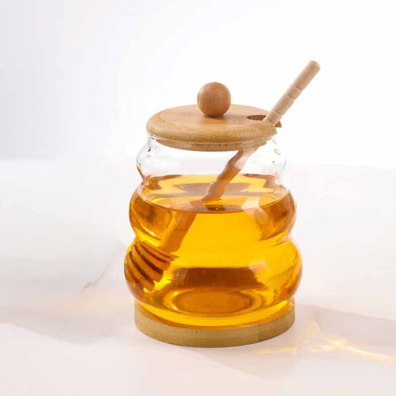 Mielera Vidrio C/Tapa Y Dispensador Bambu
