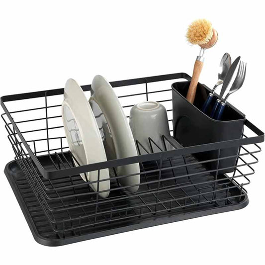 Secaplatos Metal Negro Con Base Y Cubertero