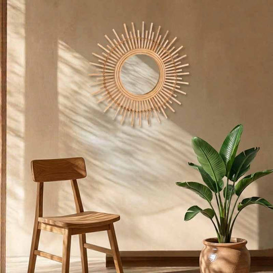 Espejo Redondo 55cm Rayos Bambú 31803