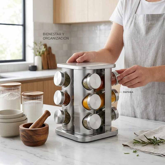 Especiero Giratorio Cuadrado Acero X12pcs