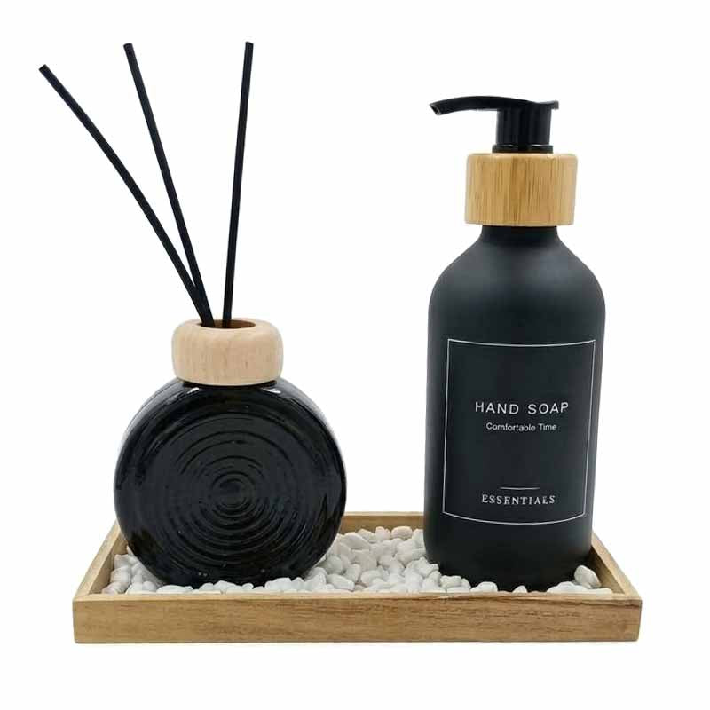 Set dispenser de jabón líquido y difusor negro - foto 3