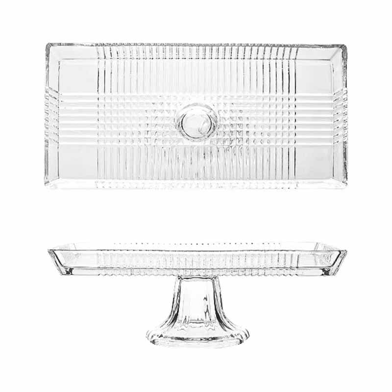 Plato Rectangular Rayas Vidrio Con Base