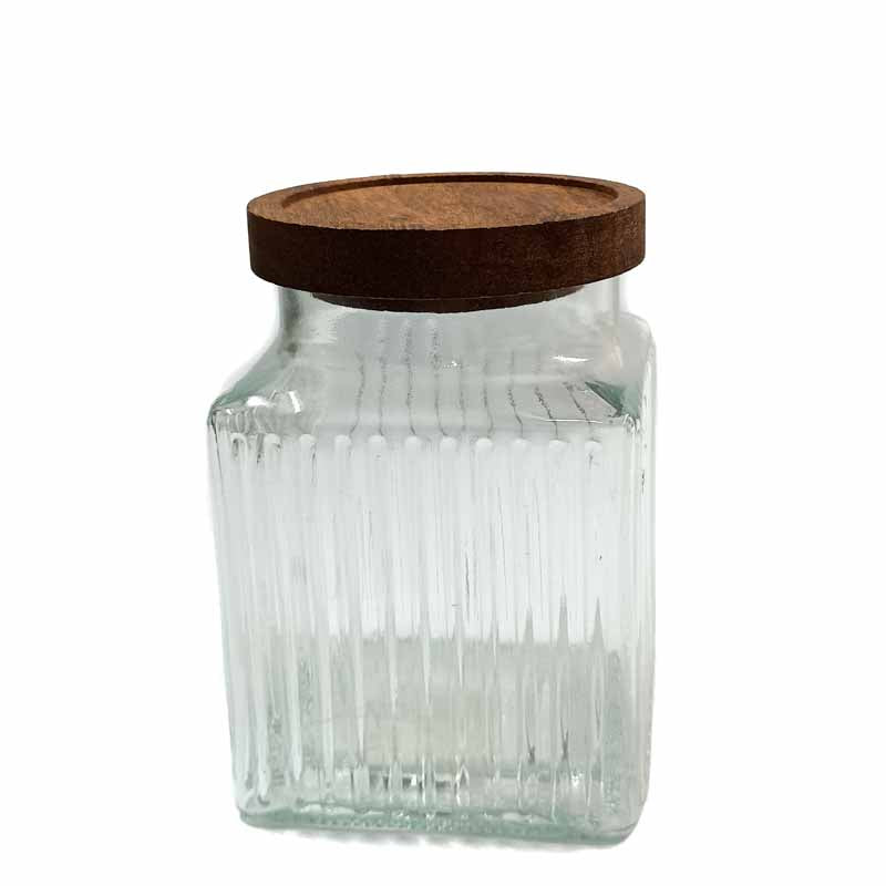 Frasco Vidrio Rayado Tapa Madera 1000ml