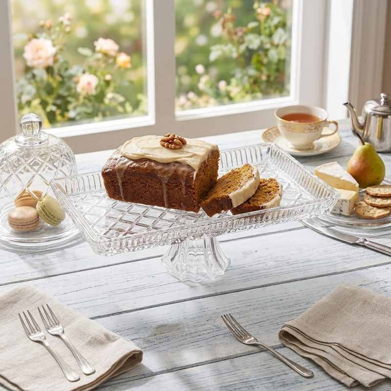 Plato Rectangular Rombos Vidrio Con Base