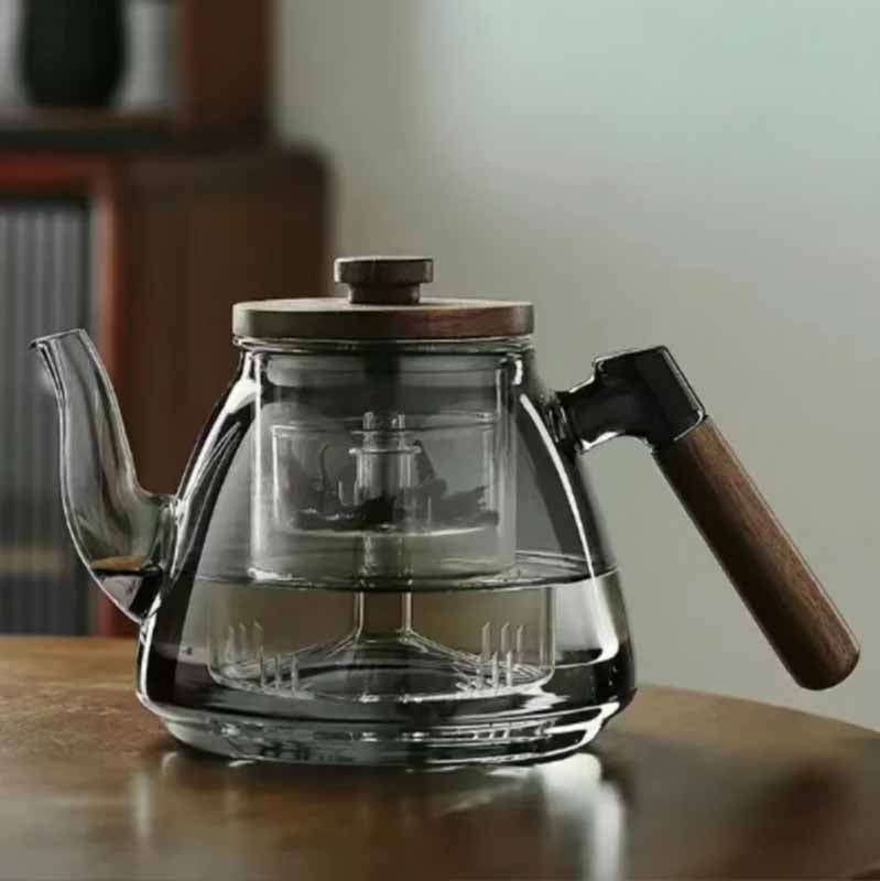 Tetera Vidrio Con Infusor Vidrio Asa Madera