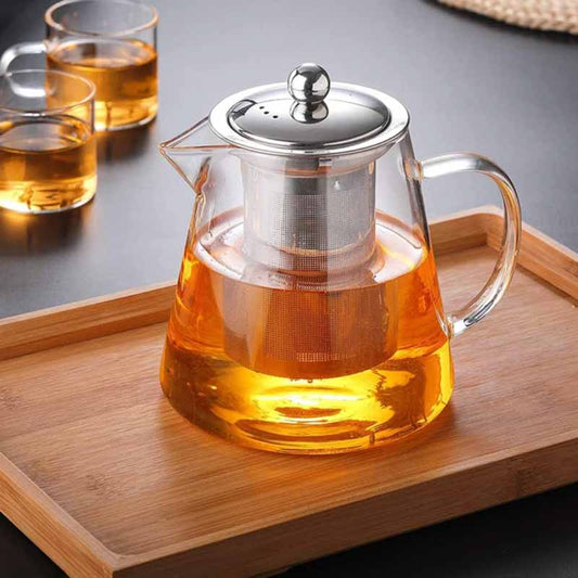 Tetera de vidrio transparente con infusor de acero inoxidable de 750ml, tapa de acero y asa ergonómica para preparar té e infusiones
