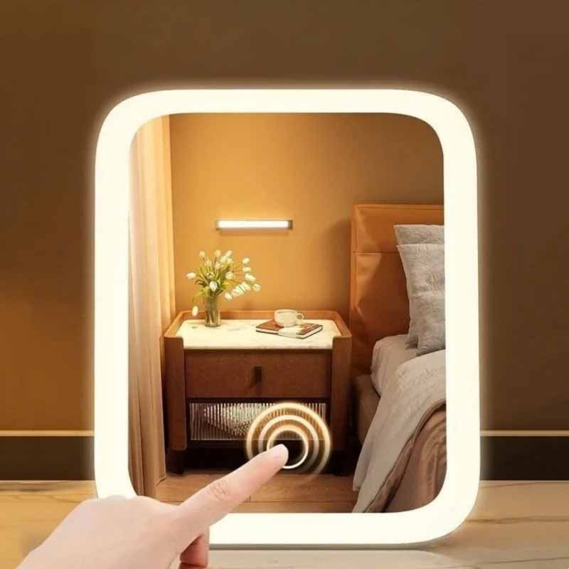 Espejo de maquillaje de mesa con luz LED - vista lateral