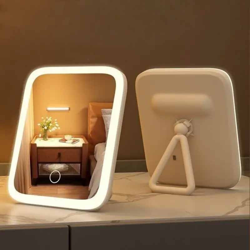 espejo de maquillaje de mesa con luz led