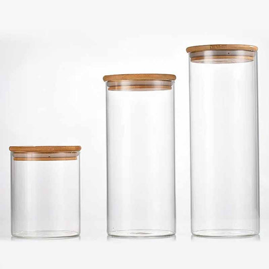 Frasco Vidrio Borosilicato 1.7lts Tapa Bambú Redondo
