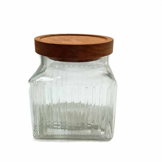 Frasco Vidrio Rayado Tapa Madera 800ml