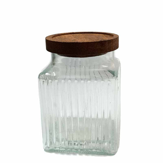 Frasco Vidrio Rayado Tapa Madera 1000ml
