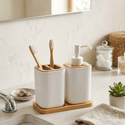 Set Baño Pvc /Bambu X 3 Piezas