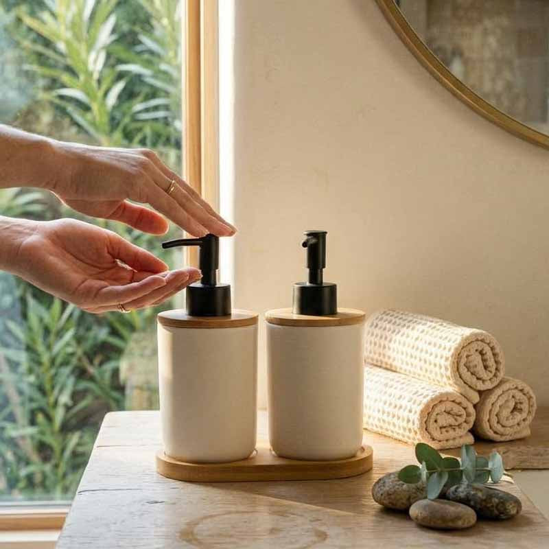 Set Dispenser Jabon Pvc /Bambu