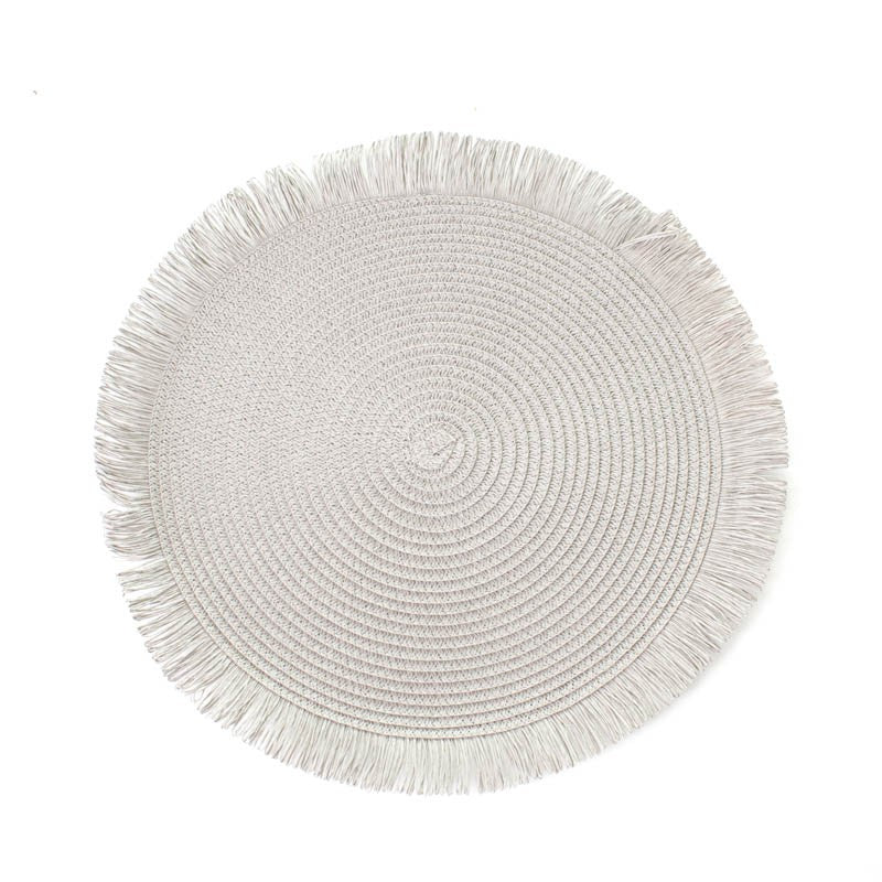 Individual x 1 Redondo Con Flecos Gris Sintético 38cm