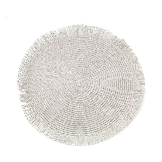 Individual x 1 Redondo Con Flecos Gris Sintético 38cm
