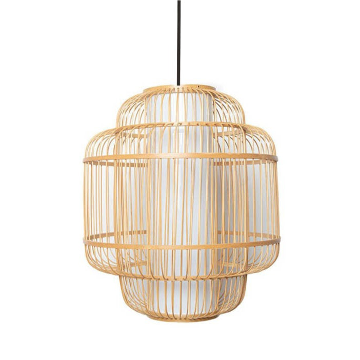 Lámpara colgante bambú cilíndrica 34x38cm iluminación natural ambiente cálido