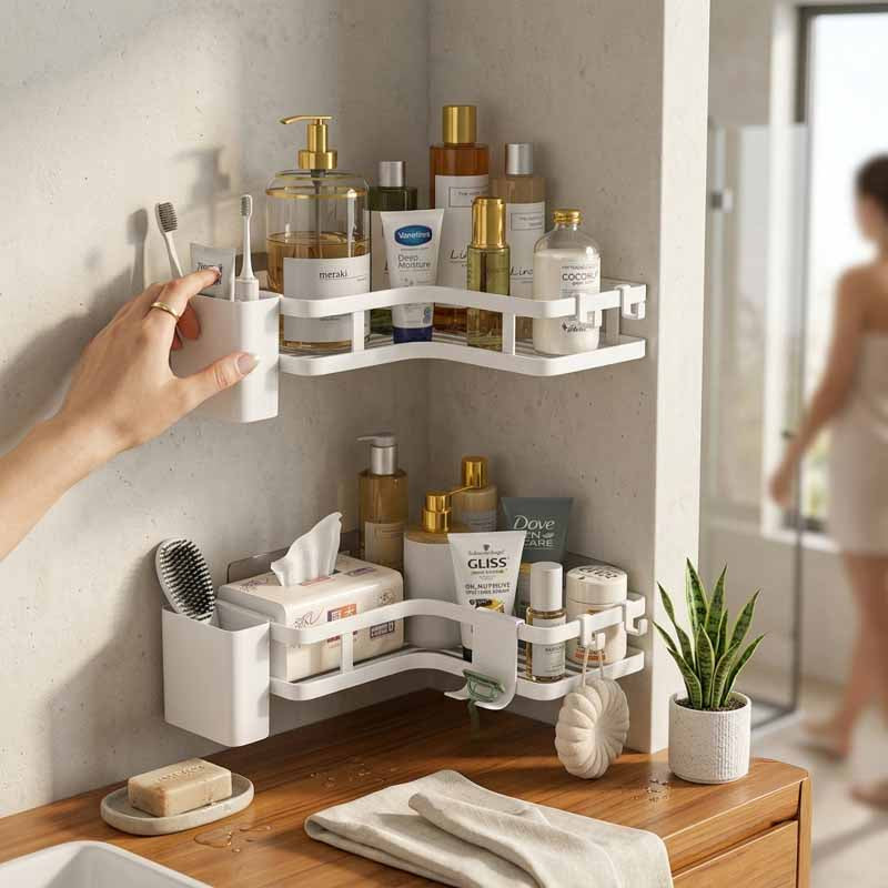Organizador de ducha esquinero blanco 5 piezas con repisas para shampoo y accesorios de baño - Guay Buby