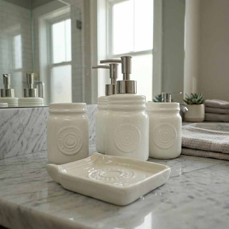 Set Baño Cerámica 4 Piezas Blanco