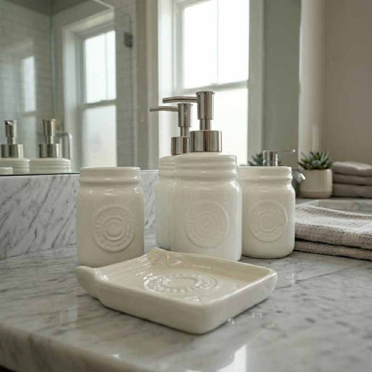 Set Baño Cerámica 4 Piezas Blanco