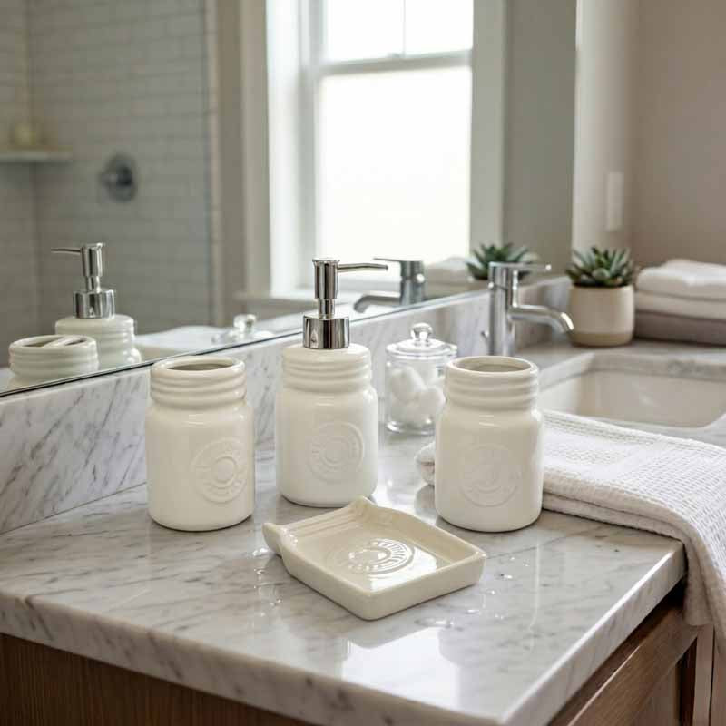 Set baño cerámica 4 piezas en repisa